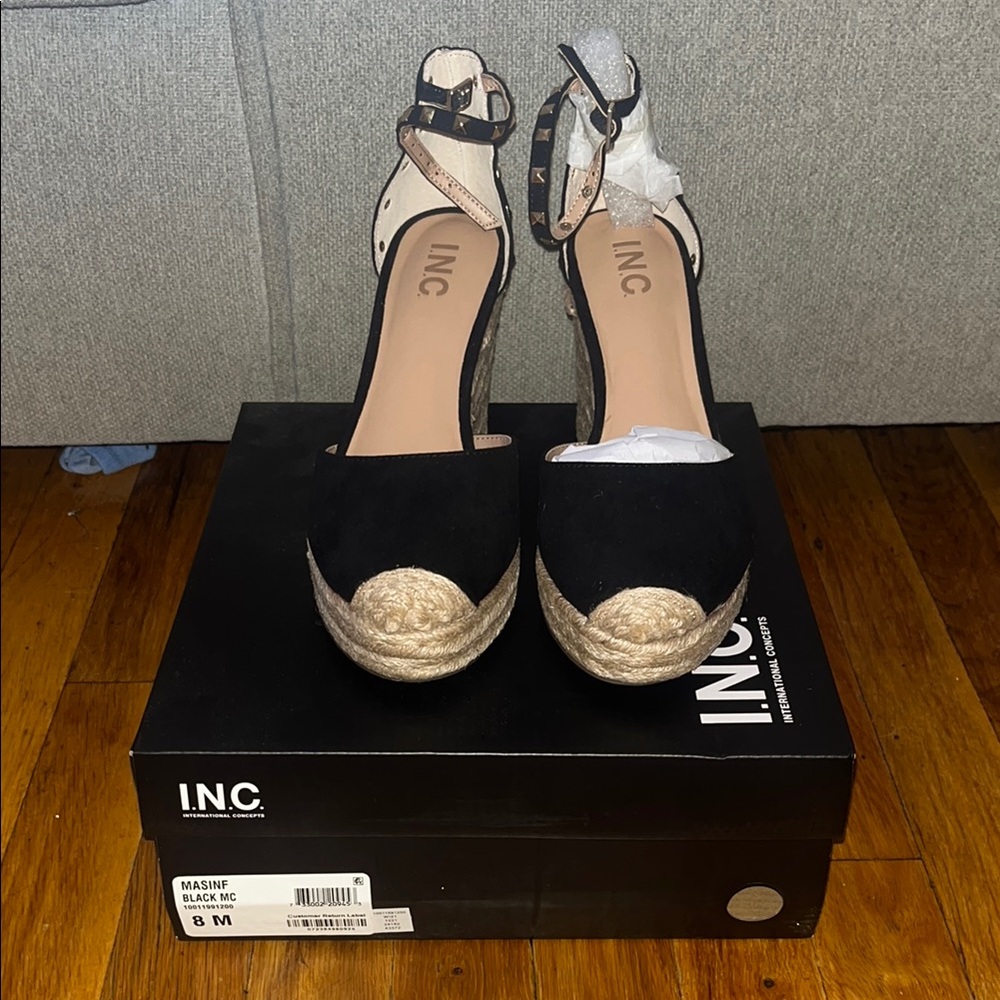 INC International Concepts Women's Black Espadrille Wedge Sandals